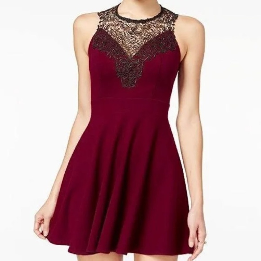 Material Girl Lace Panel Sweetheart Skater Dress